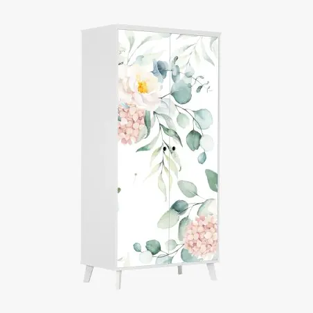 Sticker pour armoire motif floral aquarelle aux pivoines et eucalyptus – Wallnifity®