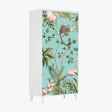 Sticker pour armoire jungle tropical vintage sur fond bleu – Wallnifity®