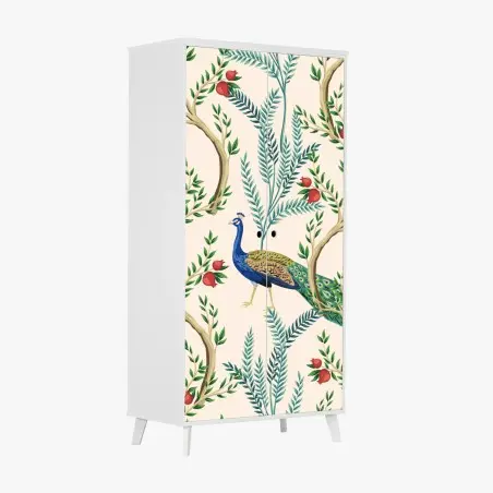 Sticker pour armoire motif paon et grenades dans un décor botanique – Wallnifity®