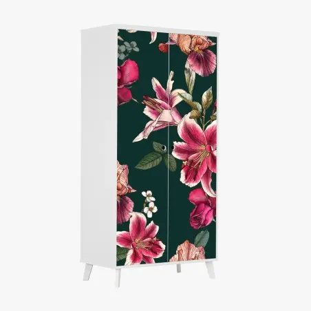 Sticker pour armoire motif floral élégant sur fond vert profond – Wallnifity®