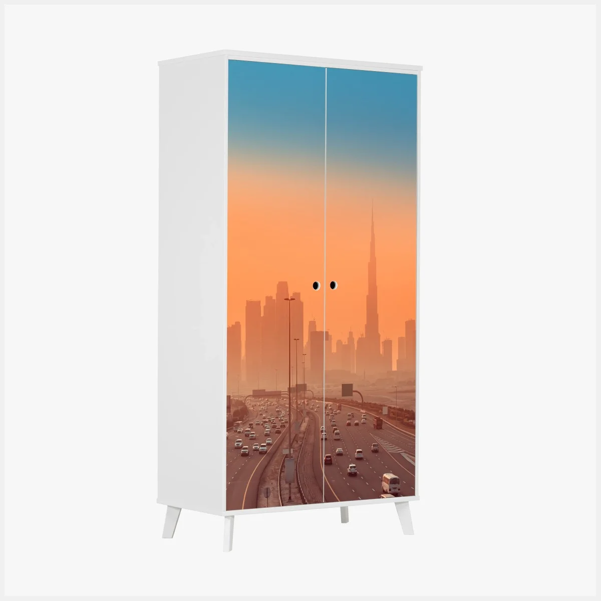 Sticker pour armoire panorama orangé de Dubaï au coucher du soleil – Wallnifity® Sticker pour armoire panorama orangé de Dubaï au coucher du soleil – Wallnifity®