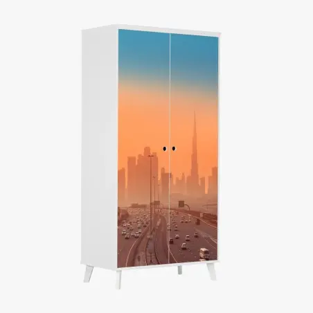 Sticker pour armoire panorama orangé de Dubaï au coucher du soleil – Wallnifity®