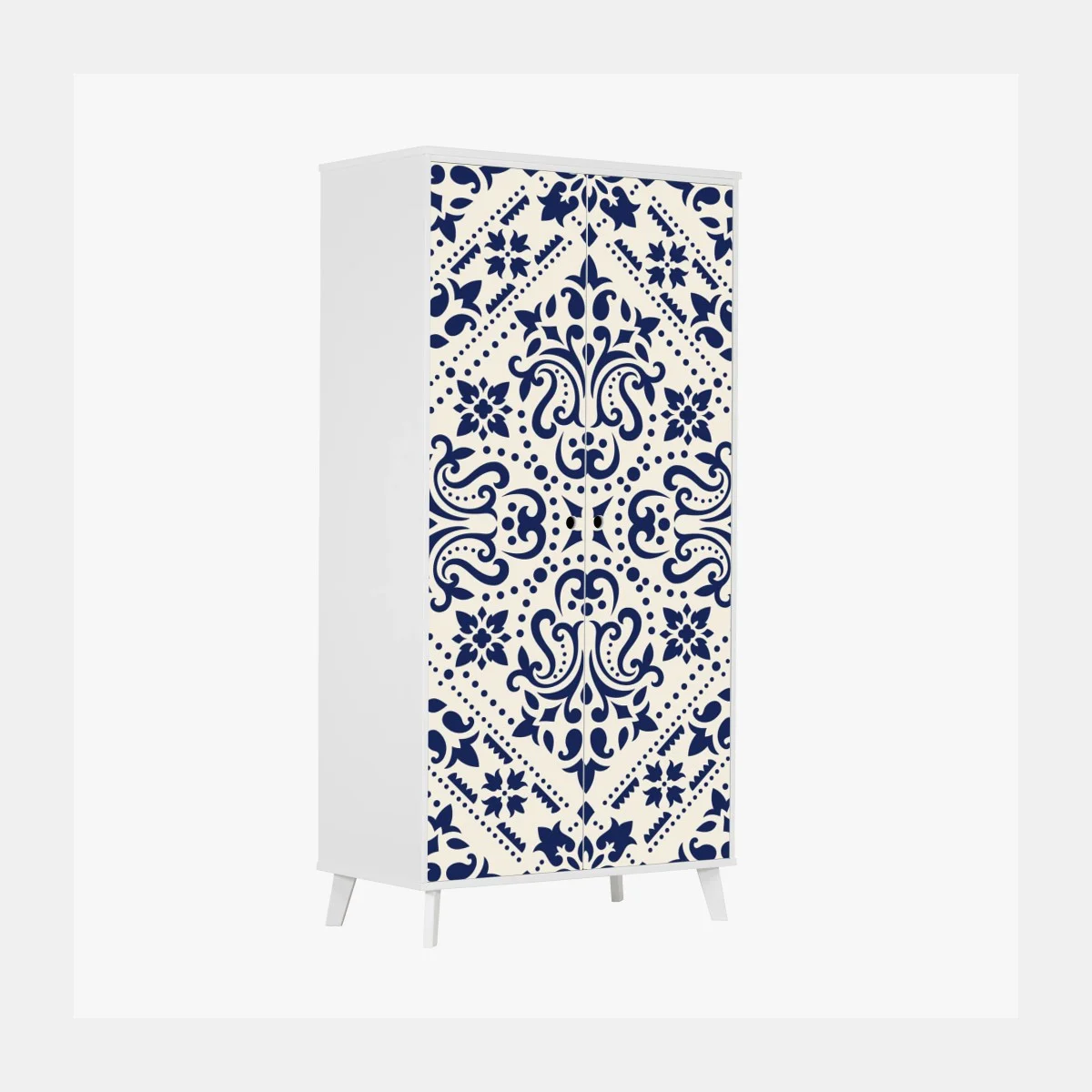 Sticker pour armoire motif damassé bleu marine sur fond crème – Wallnifity® Sticker pour armoire motif damassé bleu marine sur fond crème – Wallnifity®