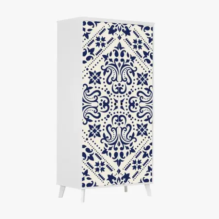Sticker pour armoire motif damassé bleu marine sur fond crème – Wallnifity®