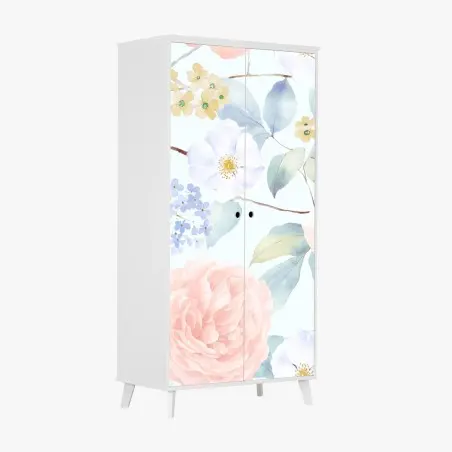 Sticker pour armoire motif floral pastel en aquarelle pour décoration – Wallnifity®