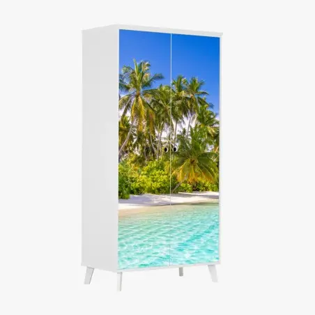 Sticker pour armoire plage tropicale au sable blanc et eau turquoise – Wallnifity®