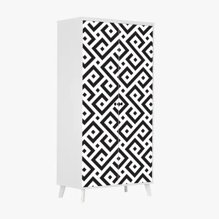 Sticker pour armoire motif méandre géométrique noir et blanc pour décoration murale – Wallnifity®