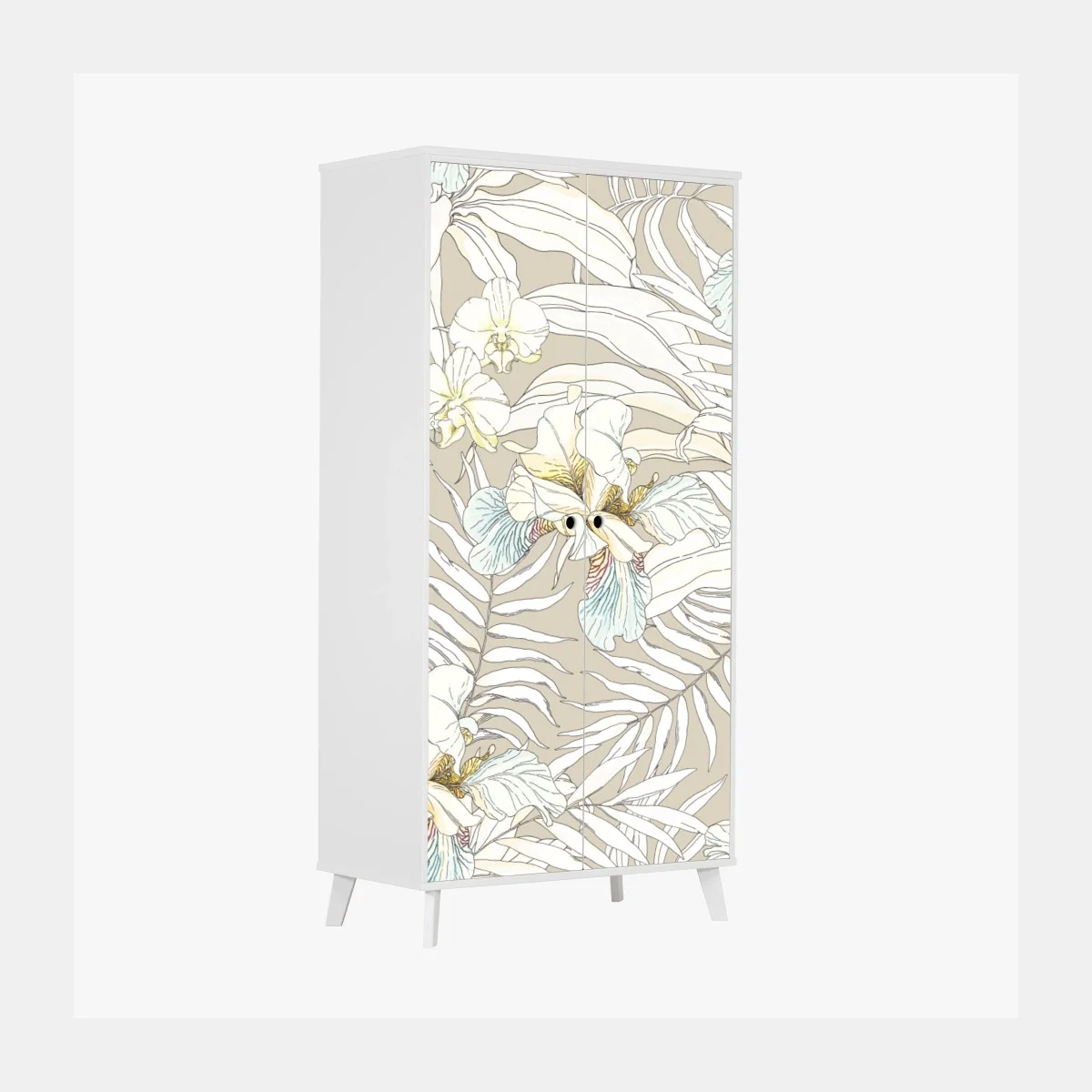 Sticker pour armoire décor tropical aux cacatoès et orchidées sur fond beige – Wallnifity® Sticker pour armoire décor tropical aux cacatoès et orchidées sur fond beige – Wallnifity®