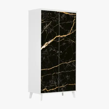 Sticker pour armoire marbre noir aux veines dorées – Wallnifity®