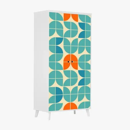 Sticker pour armoire motif géométrique rétro aux tulipes stylisées – Wallnifity®