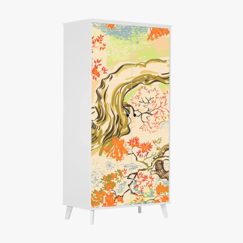 Sticker pour armoire paysage japonisant aux feuilles d'érable – Wallnifity®