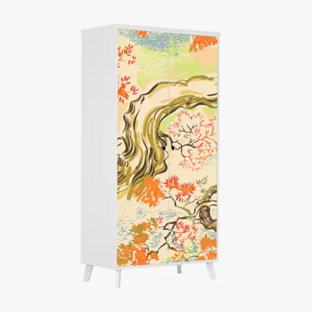 Sticker pour armoire paysage japonisant aux feuilles d'érable – Wallnifity®