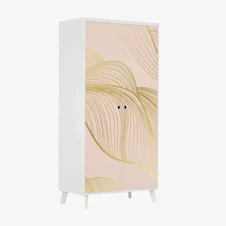 Sticker pour armoire vagues dorées sur fond beige poudré – Wallnifity®