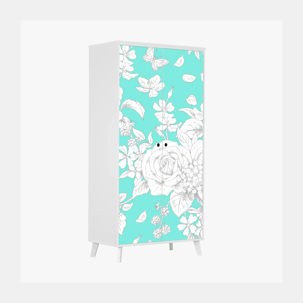 Sticker pour armoire motif floral délicat sur fond turquoise – Wallnifity® Sticker pour armoire motif floral délicat sur fond turquoise – Wallnifity®