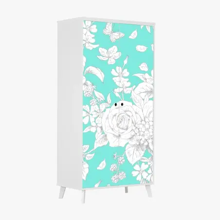 Sticker pour armoire motif floral délicat sur fond turquoise – Wallnifity®