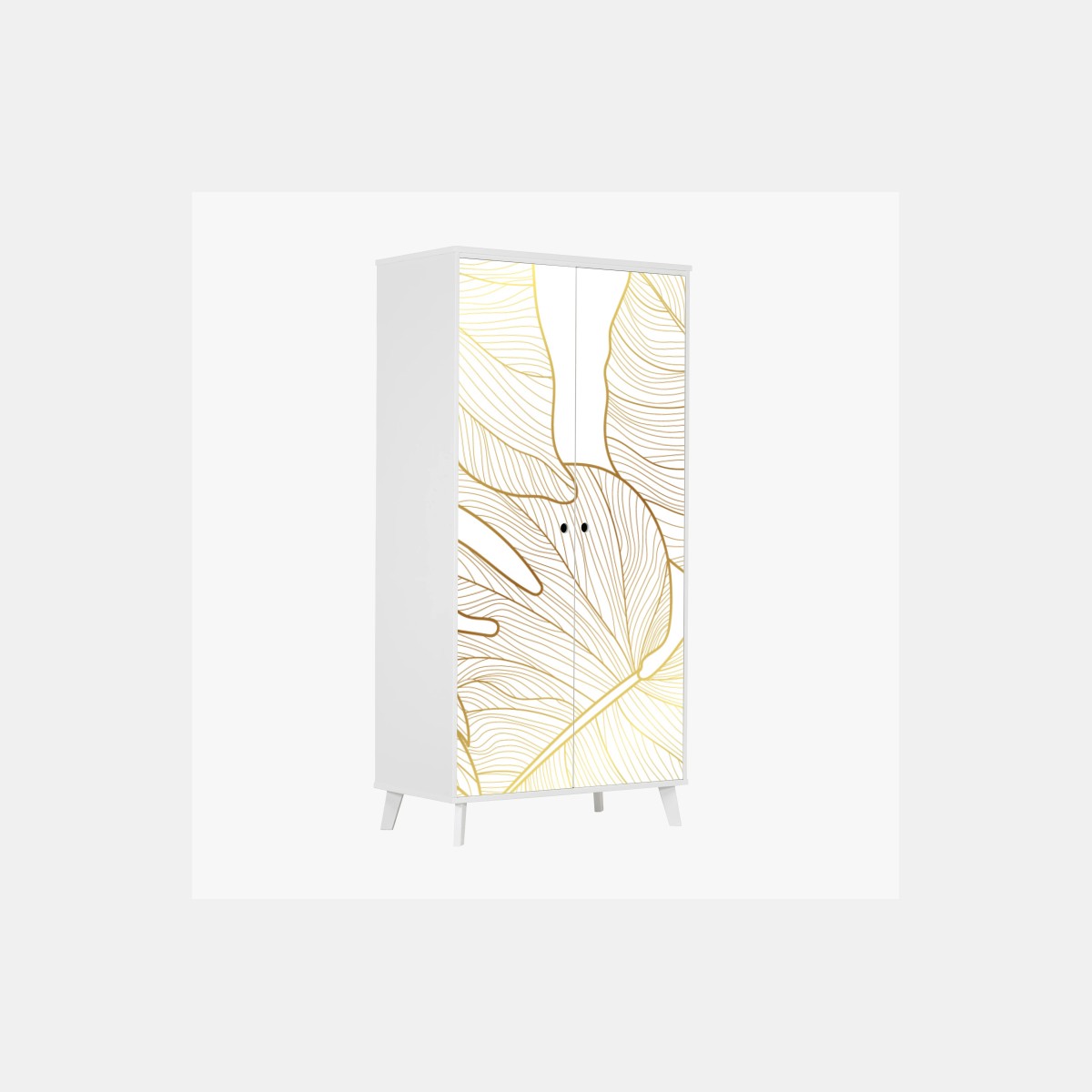 Sticker pour armoire feuilles tropicales dorées sur fond blanc – Wallnifity®