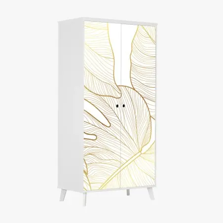 Sticker pour armoire feuilles tropicales dorées sur fond blanc – Wallnifity®