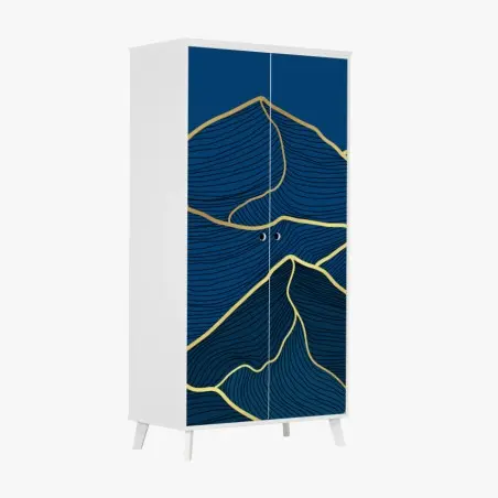 Sticker pour armoire paysage de montagnes aux lignes dorées – Wallnifity®
