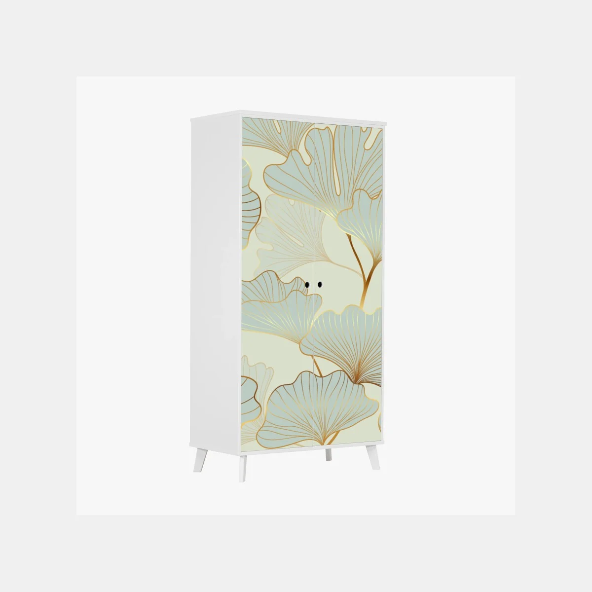 Sticker pour armoire motif feuilles de ginkgo dorées sur fond pastel – Wallnifity® Sticker pour armoire motif feuilles de ginkgo dorées sur fond pastel – Wallnifity®