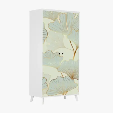 Sticker pour armoire motif feuilles de ginkgo dorées sur fond pastel – Wallnifity®