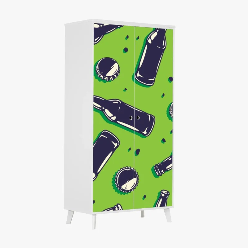 Sticker pour armoire motif bouteilles et capsules sur fond vert – Wallnifity®