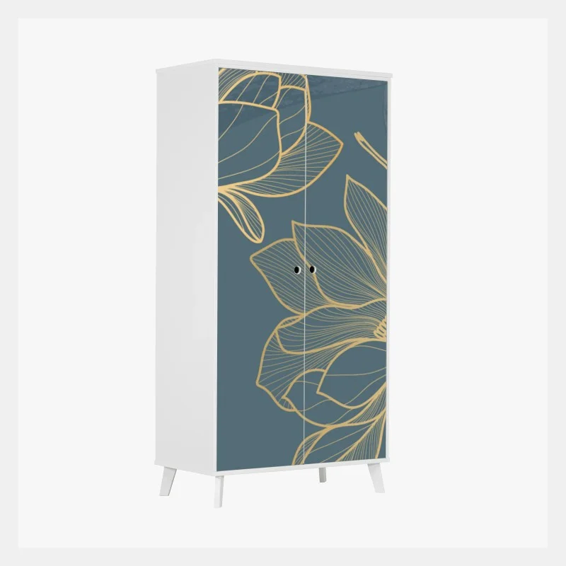 Sticker pour armoire motif floral doré sur fond bleu-gris – Wallnifity® Sticker pour armoire motif floral doré sur fond bleu-gris – Wallnifity®