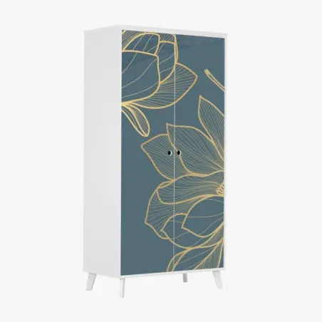 Sticker pour armoire motif floral doré sur fond bleu-gris – Wallnifity®