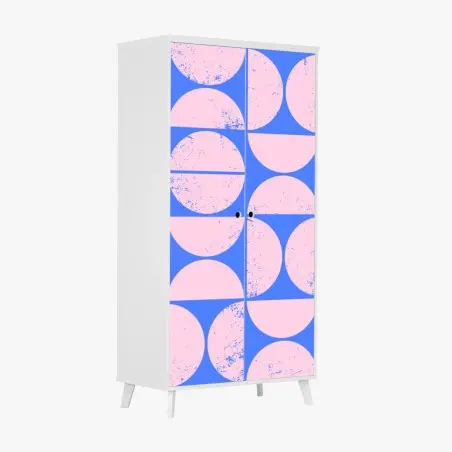 Sticker pour armoire motif géométrique rétro rose et bleu – Wallnifity®