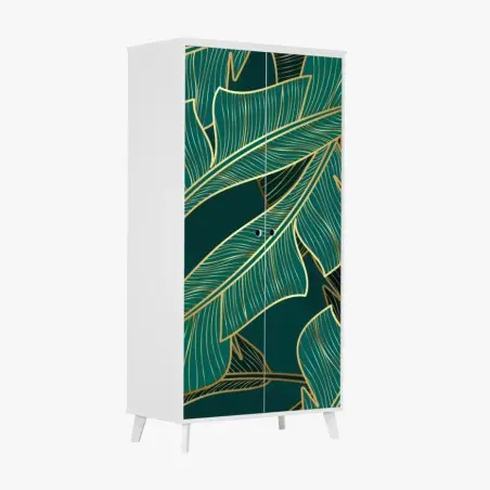 Sticker pour armoire éclat tropical doré sur fond émeraude – Wallnifity®