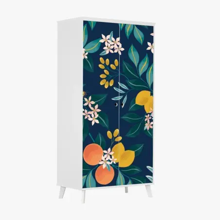 Sticker pour armoire motif botanique d'agrumes sur fond bleu profond – Wallnifity®