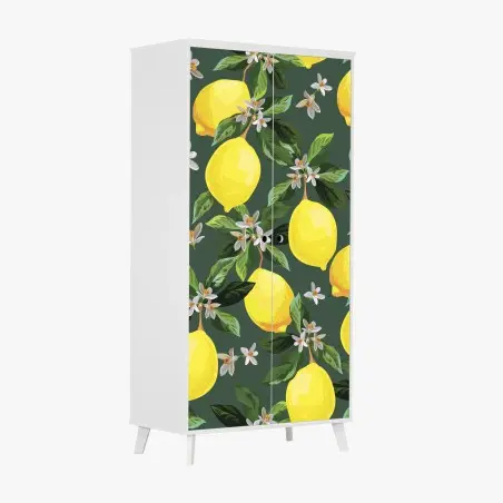 Sticker pour armoire motif citrons et fleurs sur fond vert – Wallnifity®