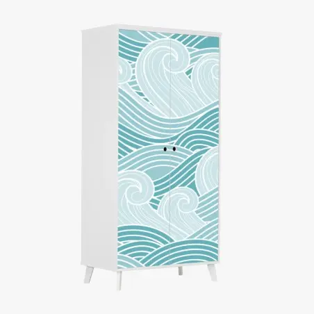 Sticker pour armoire océan stylisé en vagues turquoises – Wallnifity®