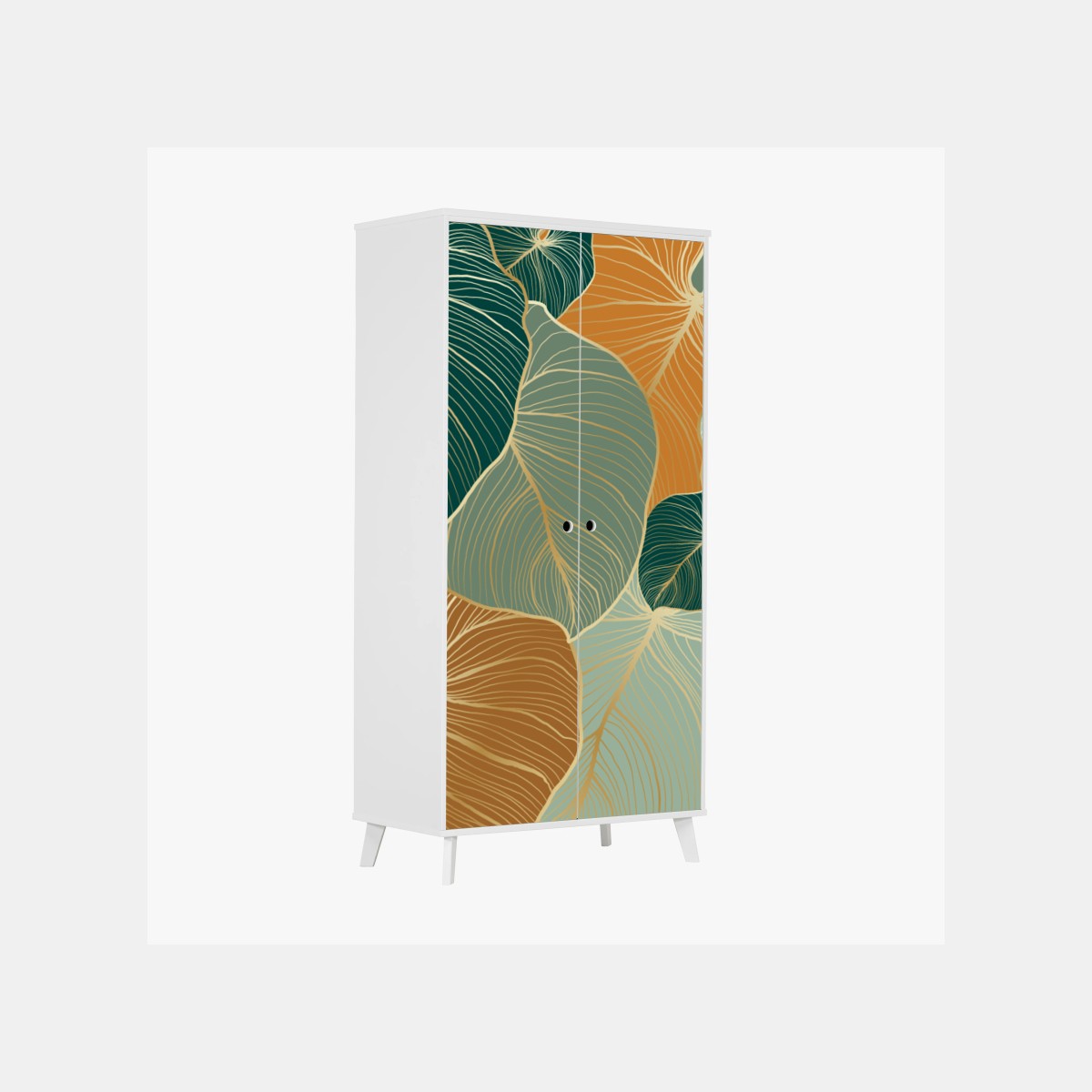 Sticker pour armoire motif de feuilles dorées vertes et ocres – Wallnifity®