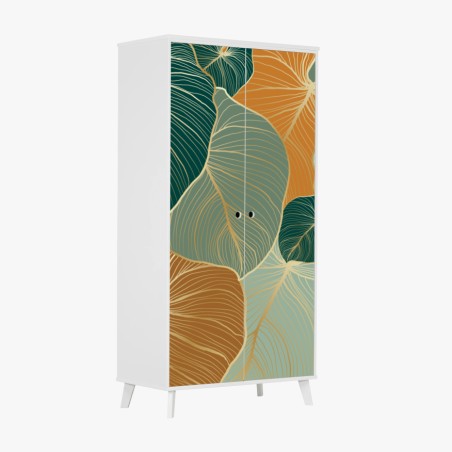 Sticker pour armoire motif de feuilles dorées vertes et ocres – Wallnifity®
