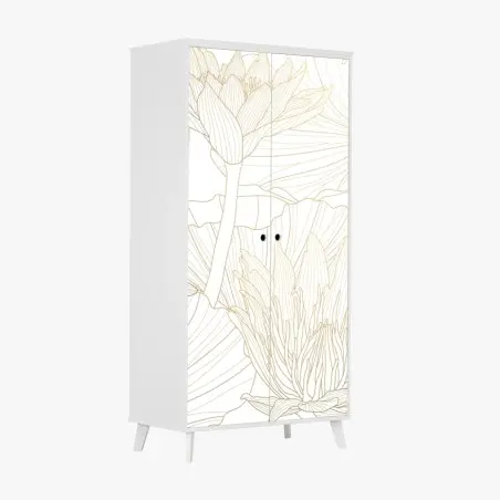 Sticker pour armoire motif nénuphar doré sur fond crème – Wallnifity®