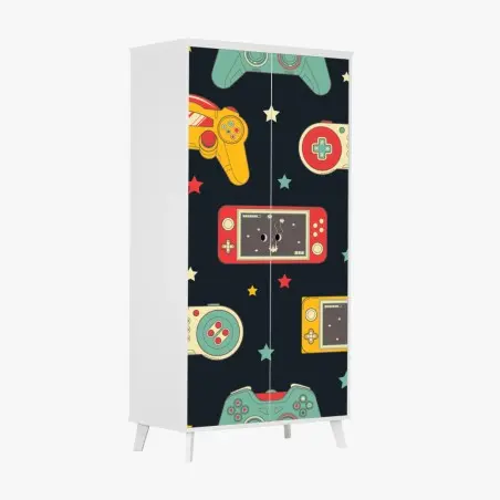 Sticker pour armoire motif rétro de manettes de jeu colorées – Wallnifity®