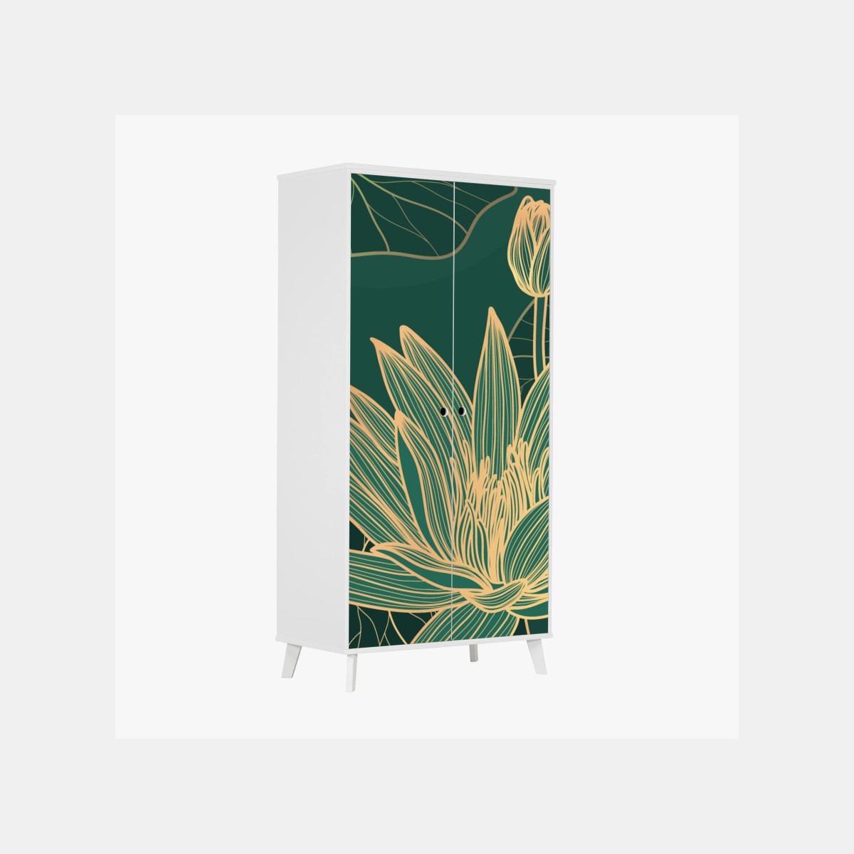 Sticker pour armoire lotus dorés sur fond vert élégant – Wallnifity®