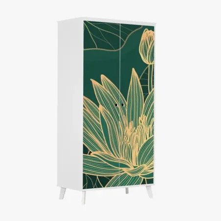 Sticker pour armoire lotus dorés sur fond vert élégant – Wallnifity®