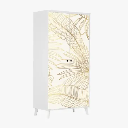Sticker pour armoire motif feuilles tropicales dorées – Wallnifity®