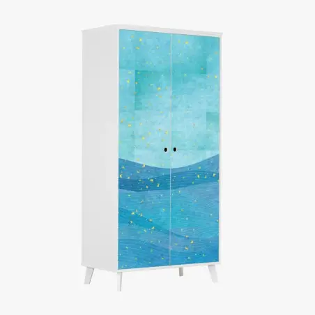 Sticker pour armoire océan abstrait turquoise et éclats dorés – Wallnifity®