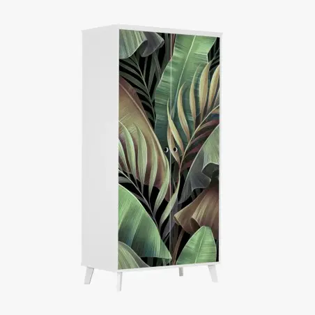 Sticker pour armoire fresque de feuillage tropical aux tons verts – Wallnifity®