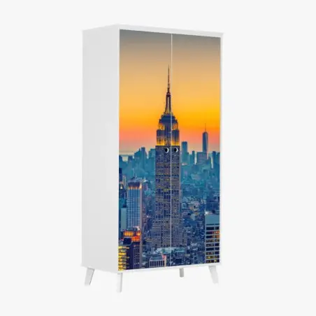 Sticker pour armoire vue panoramique de New York au coucher de soleil – Wallnifity®