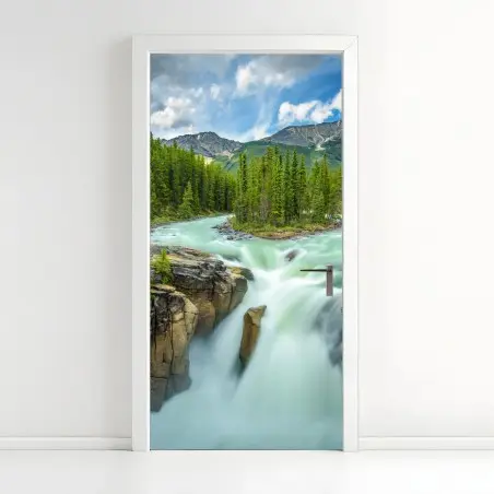 Sticker pour porte cascade Sunwapta au cœur de Jasper – Wallnifity®