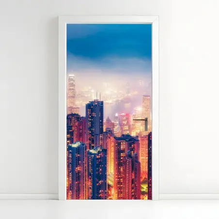 Sticker pour porte vue nocturne de Hong Kong depuis Victoria Peak – Wallnifity®
