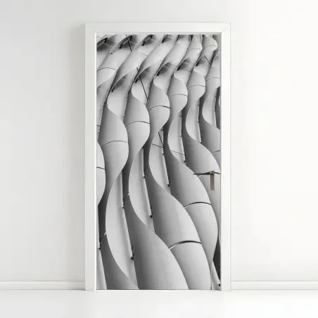 Sticker pour porte motif architectural ondulant en noir et blanc – Wallnifity®