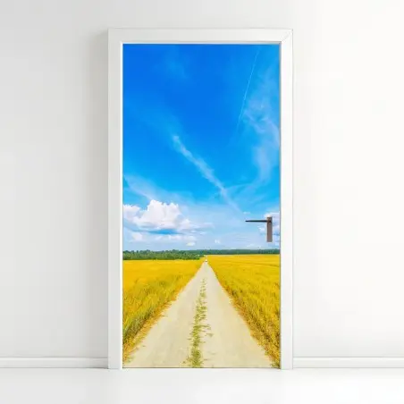 Sticker pour porte route de campagne vers l'horizon doré – Wallnifity®