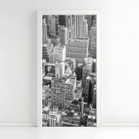 Sticker pour porte panorama urbain de New York en noir et blanc – Wallnifity®