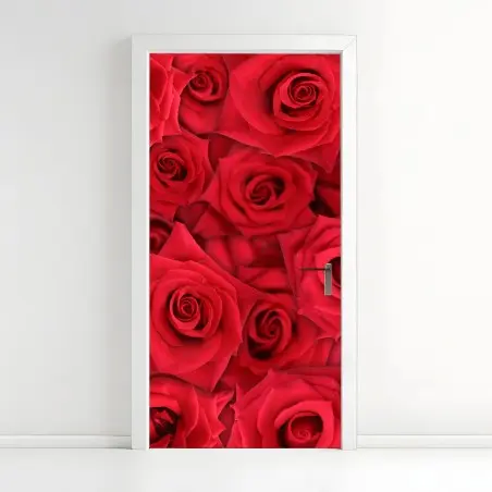 Sticker pour porte motif de roses rouges en gros plan – Wallnifity®