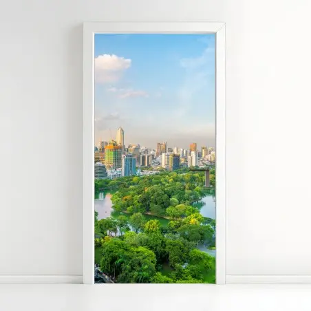 Sticker pour porte vue aérienne du parc Lumpini et du centre-ville de Bangkok – Wallnifity®