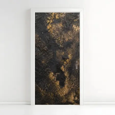 Sticker pour porte abstraction texturée noire et dorée – Wallnifity®